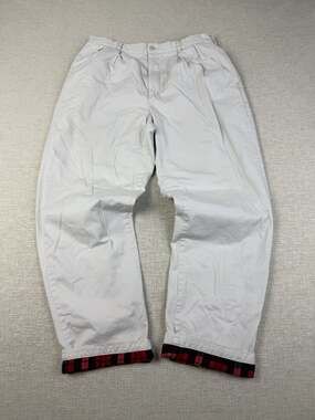 J Crew Pants Men’s 36x34 Cream Pleated Cotton Plaid Fleece Lined Chinos